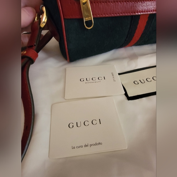 Copy Gucci Ophidia Mini Crossbody Camera Bag in Blue Suede with Red Leather - Picture 8 of 11